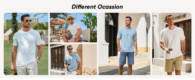 JMIERR Mens T-Shirt Casual Stretch Solid Crewneck Short Sleeve Tees Textured Shirts