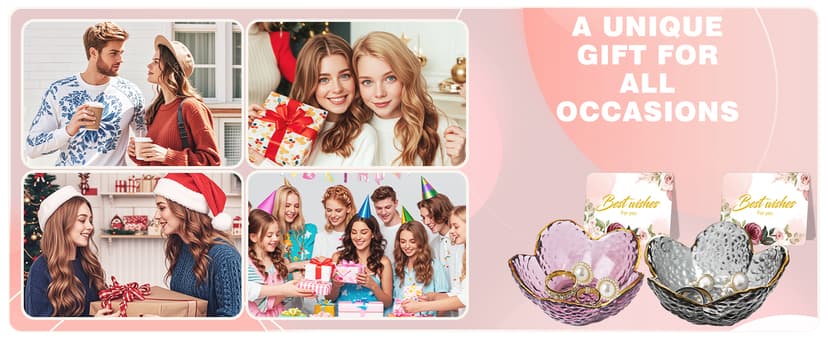 Purple Flower Jewelry Dish Glass Ring Dish Jewelry Tray Cute Vanity Organiser Room Decor Aesthetic Nightstand Bathroom Decor Trinket Dish Ring Holder Valentine's Friendship Birthday Gifts for Women