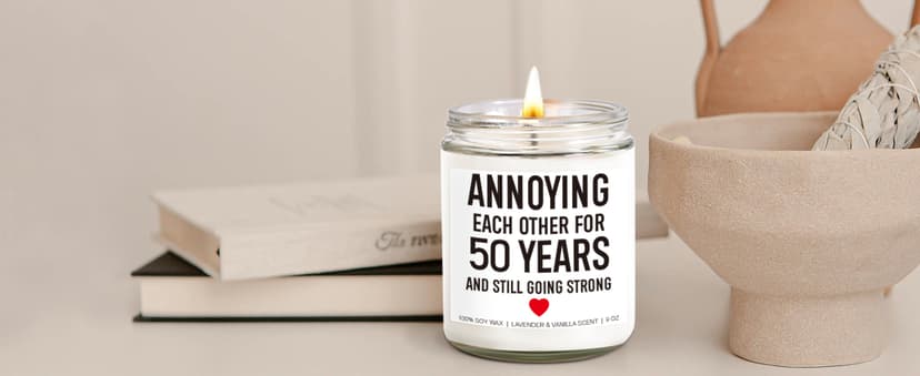 Funny 50 Years Candle, 50th Anniversary, Gifts for Couple, Parents - 50th Wedding Anniversary Decorations, 50 Year Golden Anniversary, Gifts for Husband, Wife, Friends - 9 oz