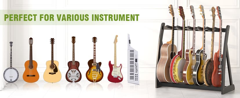 Wisuce Essentials Guitar Stand Rack, Multi-Guitar Display Rack Adjustable Bamboo Guitars Holder Electric Guitar Stands Floor Storage for Bass Acoustic, Home Studio, Band Stage