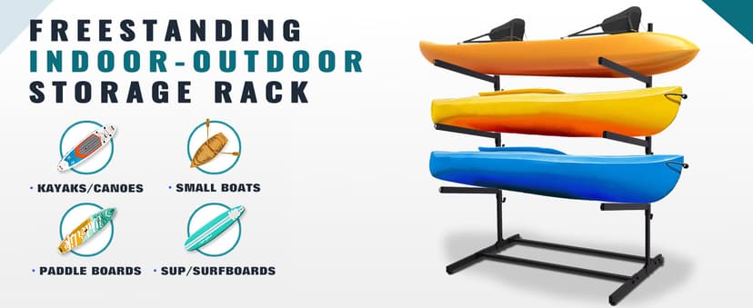 Kayak Storage Rack, Heavy Duty Kayak Racks for Garage and Outdoor Storage, Storage Rack for Kayak, Canoe, Surfboard & Paddleboard-3 Levels