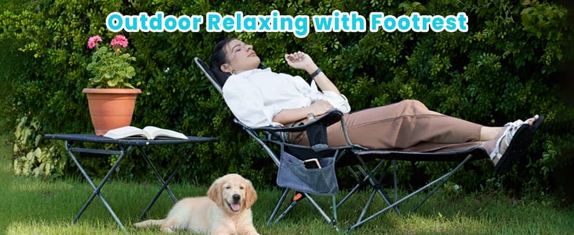 #WEJOY 2-in-1 Reclining Camping Chair with Footrest for Adults Folding Lounge Chair with Adjustable Backrest Lightweight Camping Chairs Heavy Duty Camp Chairs for Outdoor