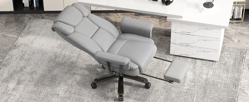 GYI Criss Cross Chair with Wheels, 160°Big and Tall Reclining Office Desk Chair with High Back, Wide Seat, Arms, Footrest, Grey