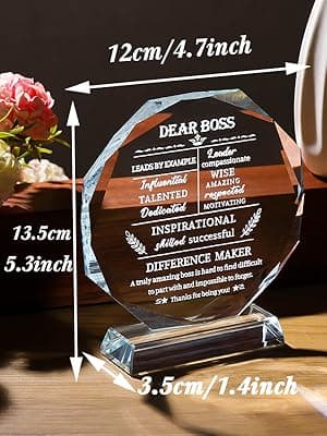 Movdyka Boss Gifts for Men Women Best Going Away Retirement Appreciation Gifts for Boss Lady Crystal Office Decor Plaque Gifts Boss Day Birthday to My Boss, Clear