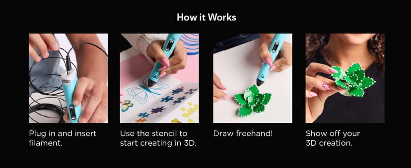 SCRIB3D P1 3D Printing Pen with Display - Includes 3D Pen, 3 Starter Colors of PLA Filament, Stencil Book + Project Guide, and Power adapter