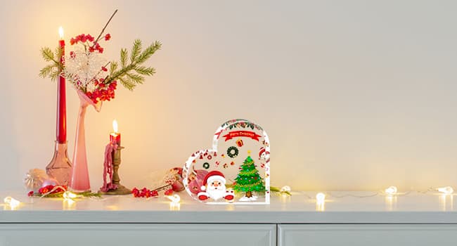 Christmas Decorations Indoor, Christmas Decor for Table, Office Desk, Mantle, Shelf - Acrylic Heart Shaped Gifts for Women/Girls - Holiday Indoor Home Decor