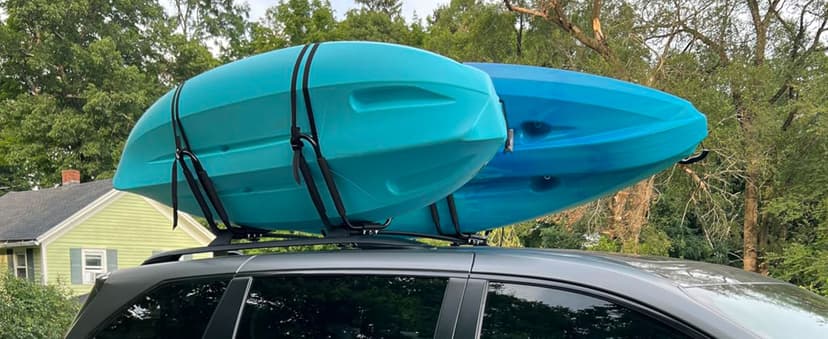Leader Accessories Kayak Rack 2 Pair J Bar for Canoe Surf Board SUP On Roof Top Mount Crossbar with 4 pcs Tie Down Straps