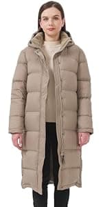 ANYIELIEMO Women’s Thick Long Goose Down Coat Hooded Warm Winter Down Puffer Parka Jacket with Knee-Length Coverage