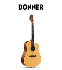 Donner Acoustic Guitar Kits for Beginners & Intermediate Learners - 38" Travel Guitar with Carbon Fiber Top, Wooden Back & Sides, Case, Strap, Steel-Strings, RISING-G1 (Gloss, Brown)