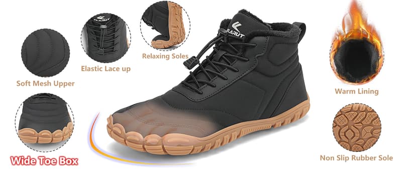 FLARUT Mens Womens Barefoot Snow Boots Winter Warm Shoes Fur Lined Wide Toe Box Zero Drop Ankle Sneakers