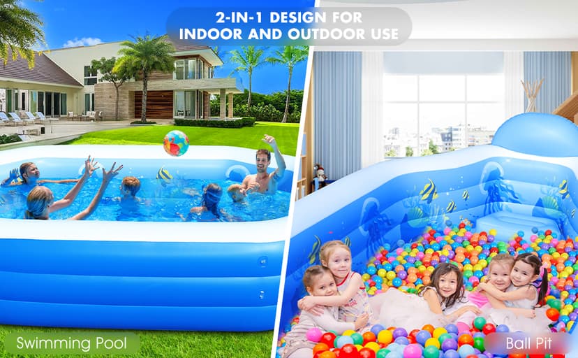 Inflatable Pool with Canopy, Large Inflatable Swimming Pool for Kids,Adult, Blow Up Pools with Seats,Backrest.Durable Thickened Inflatable Family Pools for Backyard,118"x75"x22"-Dark Blue