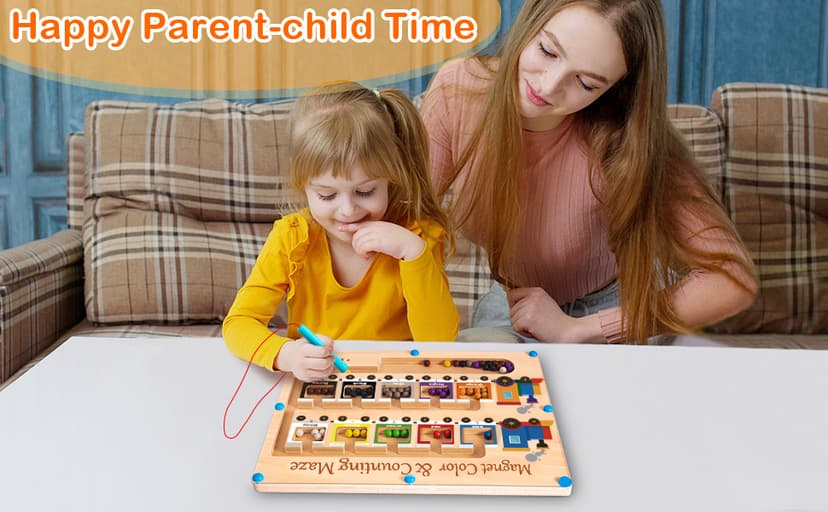 Magnetic Color and Number Maze Board Wooden Montessori Fine Motor Skills Toys for 3 4 Year Old Preschool Learning Activities Classroom Must Haves Sorting Travel Toys for Toddlers Boys Girls