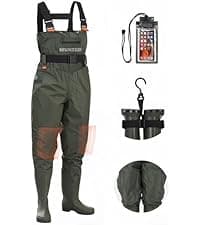 HUNTSEN Fishing Waders for Men Women - 2-Ply Nylon/PVC Waterproof Hunting Chest Waders with Boot Hanger&Phone Case, Size10-12
