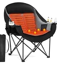 Oversized Camping Chairs for Adults - Heavy Duty Padded Outdoor Folding Lawn XL Camp Chair with Cup Holder Cooler Pockets for Outside Sports Beach Fishing Garden Portable Supports 500lbs, Black