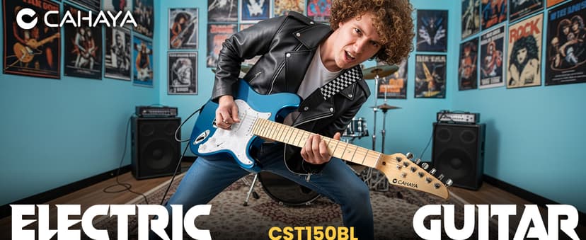 CAHAYA Electric Guitar Set Beginner - 39in Starter Guitar Kit with HSS Pickup Solid Okoume Body Electric Guitar Adults with Amplifier Gig Bag Strap Picks Strings Cable Blue