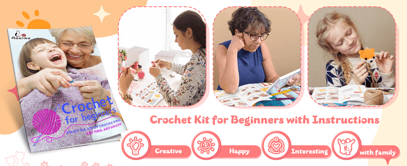 Aeelike Crochet Kit for Beginners Adults, Crochet Kits Include Yarn, 59pcs Crochet Starter Kit for Beginners Kids,Ergonomic Crochet Hooks 2.0-6.0 mm, Lace Steel Needles 0.6-1.9 mm