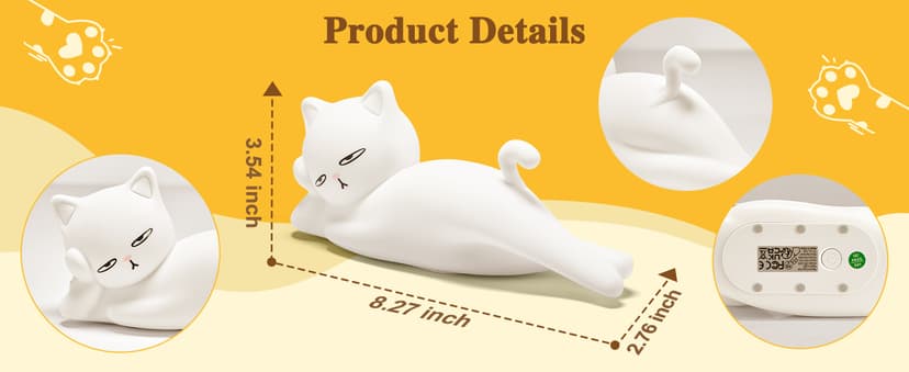Lying Cat Lamp Funny Gifts, 16 Colors+5 Dimming+Silicone Random Stuff, Touch+Remote+Recharge Night Light, Unique Cool Lamp,Cute Weird Stuff, Squishy Cat White Elephant Gifts for Women/Men/Teens/Kids B0CH9K8NST