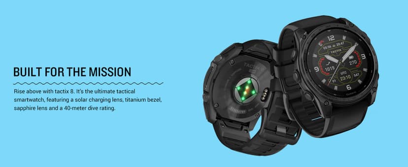 Garmin Tactix 8, 51mm Solar, Elite, Titanium Bezel, Sapphire Lens, Premium Tactical GPS Smartwatch, Includes Applied Ballistics Ultralight Elite Solver, 40M Dive Rating w/Wearable4U PowerBank Bundle