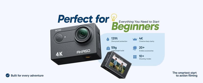 AKASO EK7000 4K30FPS 20MP WiFi Action Camera with EIS Ultra HD 131FT Waterproof Underwater Camera Remote Control 4X Zoom Support External Microphone Black