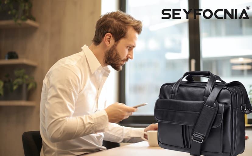 seyfocnia Men's Business Travel Briefcase Leather Handmade Messenger Bags Laptop Bag