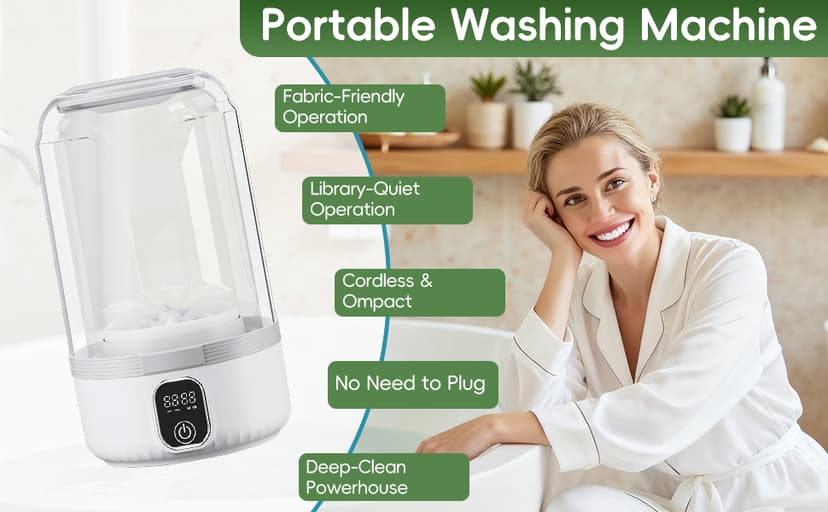 Underwear Mini Washer, 2025 Portable Washing Machine with 4000mAh Cordless Rechargeable Battery for Deep Cleaning Small Clothes, Perfect for Travel, Solo Living, Apartments, Camping