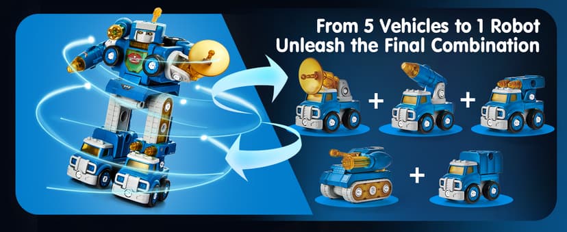 hahaland Toys for 5 Year Old Boy Birthday Gift - STEM Boys Toys for 6 Year Old Boy Age 6-8 Years, 5 in 1 Building Take Apart Trucks Transform to Robot, Kids Ages 5-7 Christmas Stocking Stuffers Gifts