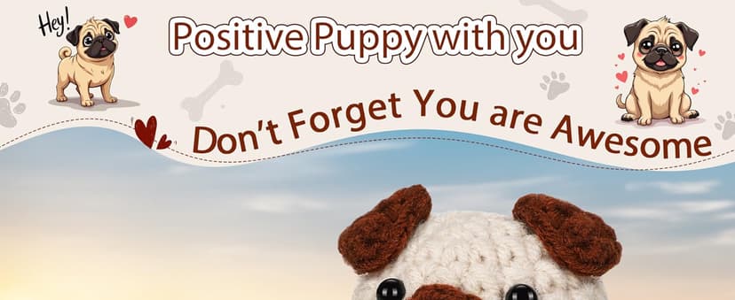 Positive Crochet Animals Puppy for Mom Women Friend Birthday, Emotional Inspirational Support Presents for Pet Lover Dog Mom Dad, Cute Handmade Tiny Pug Plush Doll