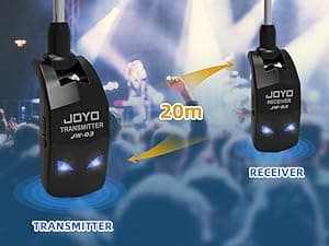 JOYO 2.4GHz Wireless Guitar System 4 Channels Rechargeable Audio Wireless Transmitter Receiver for Guitar Bass Electric Instruments (JW-03)