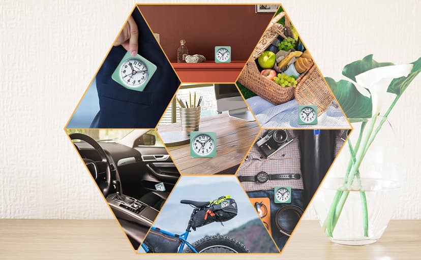 Peakeep Ultra Small, Battery Travel Alarm Clock with Snooze and Light, Silent with No Ticking Analog Quartz (Aquamarine)