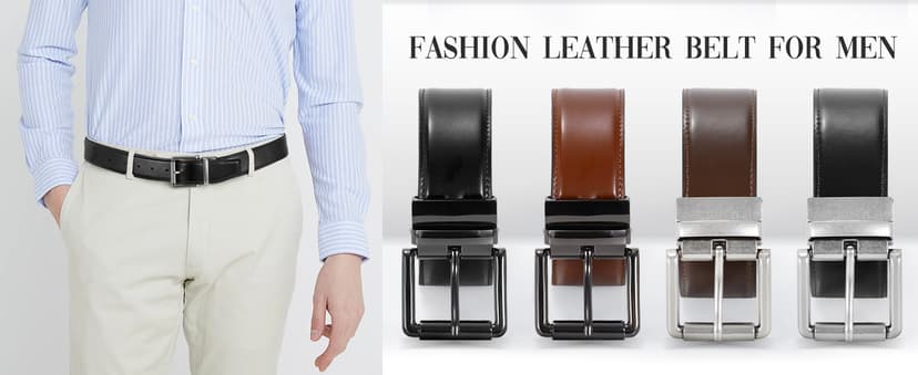 JASGOOD Men's Belt, Reversible Leather Belts for Men for Dress Pants, One Reverse For 2 Sides Casual Belt