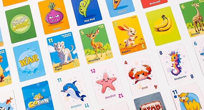 Upgraded Kids Card Games Pack, 6 Decks, Go Fish, Old Maid, Crazy Eights, Memory Match, Slap Jack, War, Playing Cards, Easter Basket Stuffers, Stocking Stuffers