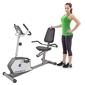 Marcy Recumbent Exercise Bike with Adjustable Seat and 8 Resistance Levels, 300 Pound Capacity NS-1201R