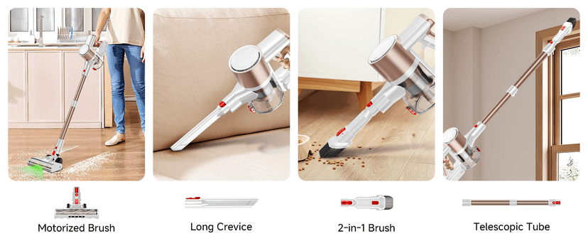 Honki Cordless Vacuum Cleaner, 500W/40Kpa Vacuum Cleaners for Home, Stick Vacuum Cordless with LED Display, Anti-Tangle & Wall Mount, 8 in 1 Lightweight Vacuum for Hard Floors Pet Hair(Gold)