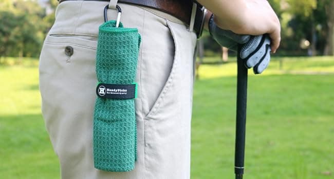 Handy Picks Microfiber Golf Towel (16" X 16") with Carabiner Clip, Waffle Pattern Golf Towel Hook and Loop Fastener - The Convenient Golf Cleaning Towel