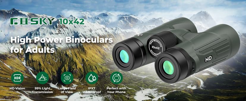 Gosky 10X42 HD Binoculars for Adults with Phone Adapter, High Power Binoculars with BAK4 Prism and FMC Lens, Waterproof Binocular for Bird Watching Hunting Traveling Outdoor Sports