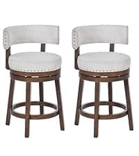 COLAMY Bar Stools Set of 4, Modern Swivel Bar Chairs, Adjustable Upholstered Barstools Counter Height with Full Backrest for Bar, Dining Room, Kitchen Island, Beige