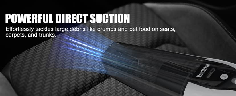 VACDRIVE Car Vacuum Handheld Cordless Car Vacuum Cleaner for Drivers, Office, Home & Pet Hair, with True Brushless Motor, Ultra-Strong Suction, Rechargeable Battery&Big Dust Cup, Type-C Fast Charging