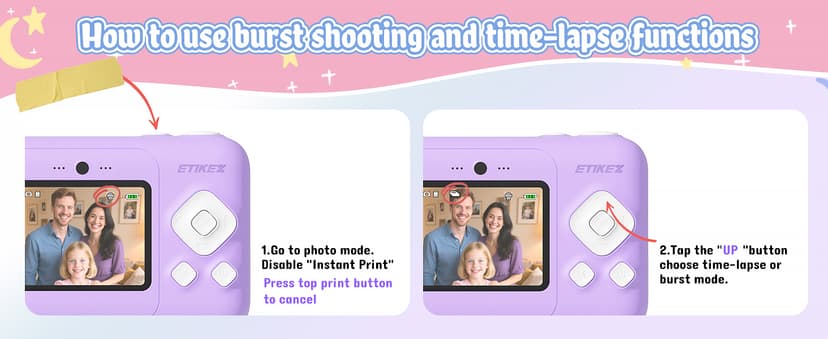 Kids Camera, 1080P Instant Digital Print Camera for Kids, Christmas Birthday Gifts for 4 5 6 7 8 9 10 Year Old Girls Boys, Portable Toy with 32GB SD Card & 3 Rolls Printing Paper, Purple