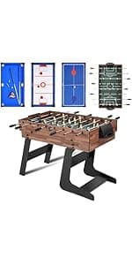 RAYKEEP Foldable Multi Game Table, 4-in-1 Combo Game Table Set with Ping Pong, Hockey, Pool Billiards and Foosball for Adults, Home, Game Room, Friends & Family