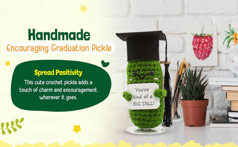 Graduation Gifts Big Dill Pickle with Stand. Supportive Gifts for PHD, College, High School. Dorm Room Desk Decor Keepsake. Funny Gag Gift