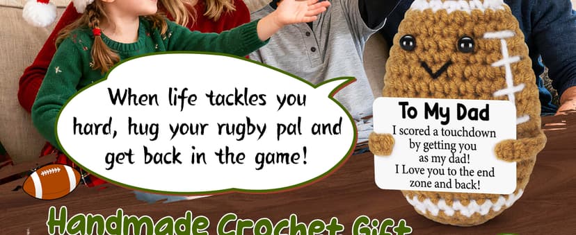 Dad Gifts from Daughter Son Wife, Positive Handmade Crochet Dad Birthday Gift, Funny Cute Small Gifts for Dads, I Love You Girl Papa Gift Idea, Unique Doll for Step-Dads Football