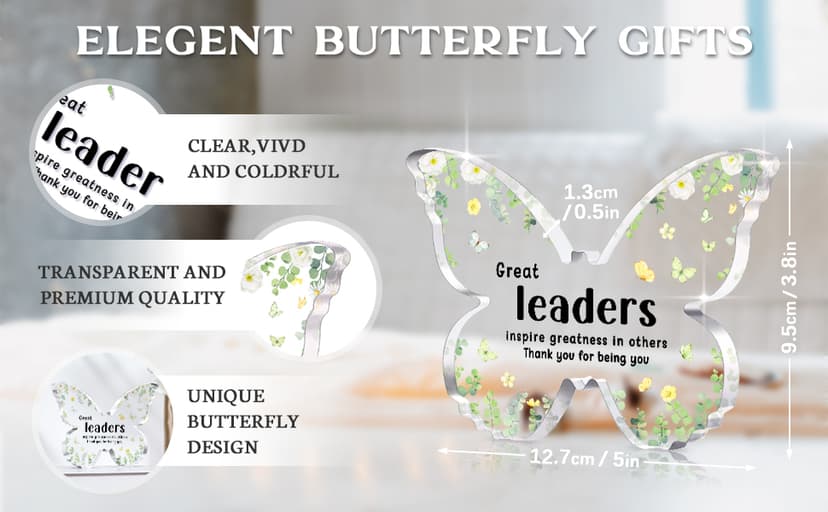 Boss Christmas Gifts, Boss Lady Gifts for Women, 5x3.8x0.5 Inch Butterfly Acrylic Plaque Decor, Birthday Retirement Leaving Going Away Boss Day Christmas Gift for Female Boss Leaders Manager