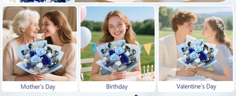 Casaido Preserved Flowers for Delivery, 6 Blue Roses Bouquet, Birthday Gifts for Women, Christmas Rose Gifts for Mom Wife Girlfriend, Forever Real Flowers for Valentines Day Anniversary