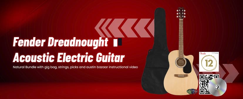 Fender FA Series Dreadnought Acoustic-Electric Guitar - 2-Color Sunburst Bundle with Gig Bag, Strings, Picks, and Austin Bazaar Instructional DVD