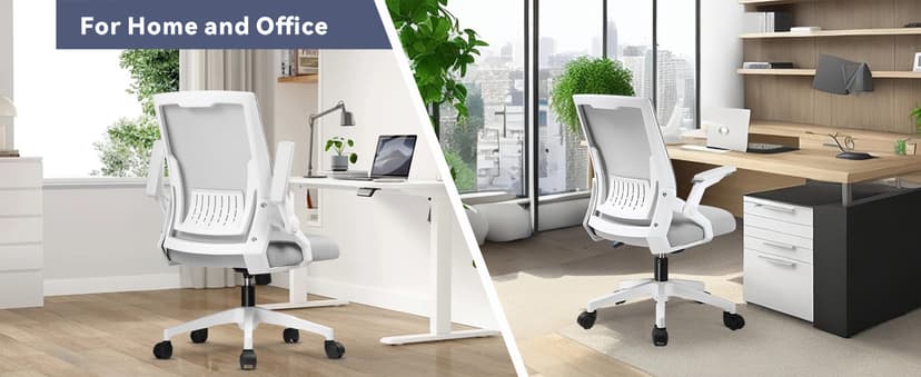 GTPLAYER Ergonomic Office Chair with Flip-up Armrests Executive Computer Chair for Home Office, Breathable Mesh & Comfy Lumbar Support, Moon Gray