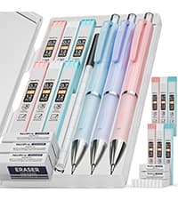 Nicpro 3PCS Cute Mechanical Pencil Set with Case, 0.7 mm Pencils with 6 Tube HB Lead Refill, 3PCS Eraser, 9PCS Eraser Refill for School Supplies Student Writing, Drafting Drawing Sketching