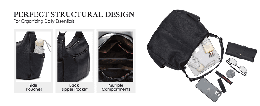 Dulcet Project Genuine Leather Purses for Women Hobo Crossbody Bags Casual Work Shoulder Bag with Adjustable Strap