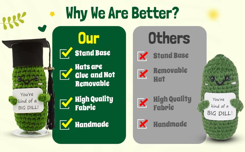 Graduation Gifts Big Dill Pickle with Stand. Supportive Gifts for PHD, College, High School. Dorm Room Desk Decor Keepsake. Funny Gag Gift