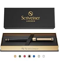 Scriveiner Black Lacquer Ballpoint Pen -Stunning Luxury Pen, Real Gold Plating, Schmidt Black Refill, Best Gift Set for Men & Women, Professional Executive Office, Nice Fancy Designer Pens