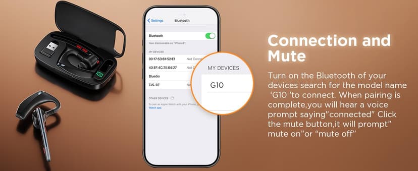 COMEXION Bluetooth Headset V5.3, Wireless Headset with Dual Noise-Canceling Mics, Portable Charging Case, 300H Standby Time, Hands Free Headphones for Computer/Cell Phones, Trucker/Home/Office/Work